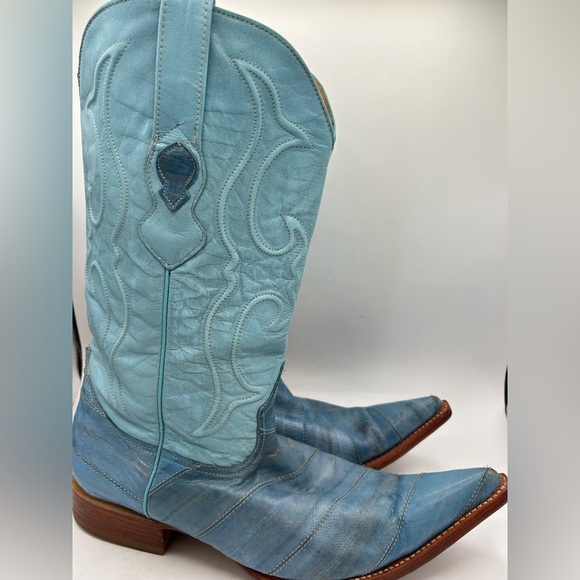 Vintage Los Altos Eel Skin Cowboy Boots Men’s Size 10.5 Blue Western Leather - Picture 4 of 17